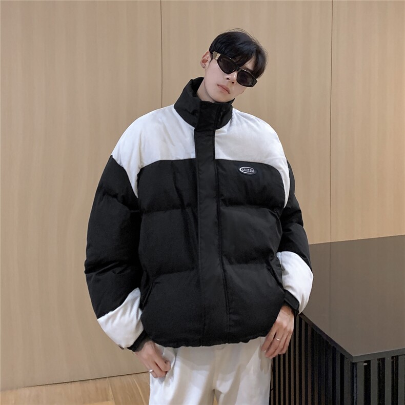 港风立领灯芯绒拼接撞色棉衣男成分：聚酯纤维8718P128控168，男装棉衣，星座227-7