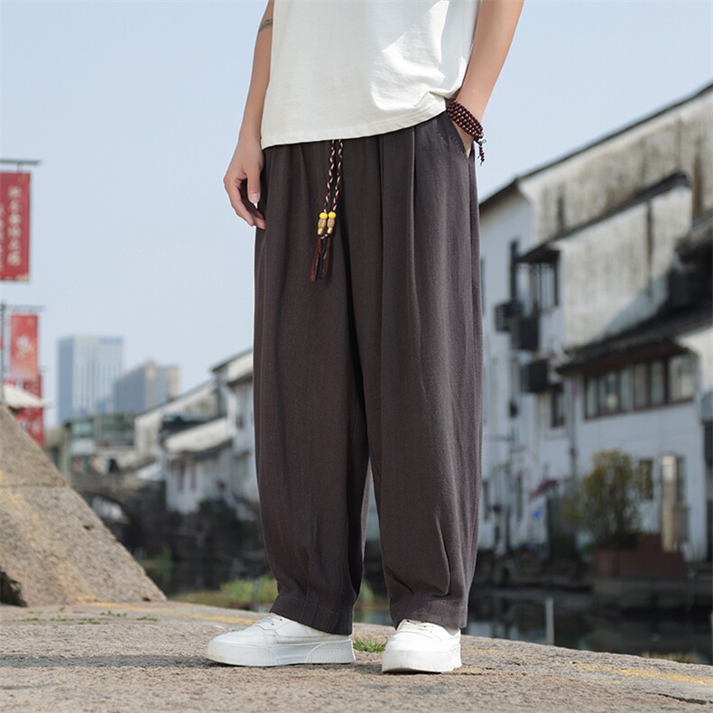 春夏新款帅气阔腿直筒裤风棉麻休闲裤男2406-特P68,男装休闲裤,电商A008