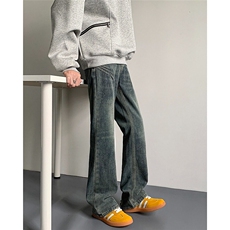 美式微喇牛仔裤男冬季cleanfit宽松百搭休闲显瘦直筒裤RK2409-P43，男装牛仔裤，星座412-3