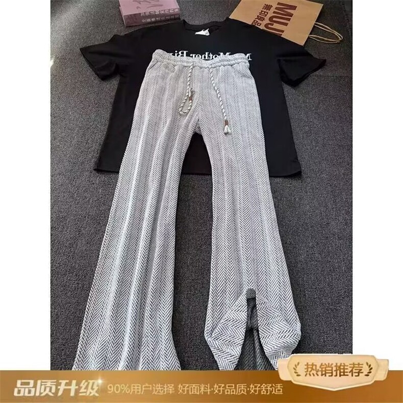 港风秋款男满天星条纹直筒宽松长裤系带休闲裤h0441 P43图片