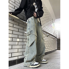 牛仔裤男设计感小众美式复古cleanfit裤子直筒工装裤N811-P55，男装牛仔裤，星座308B-1