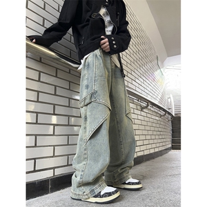 牛仔裤男设计感小众美式复古cleanfit裤子直筒工装裤N811-P55图片