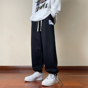 可束脚加厚加绒运动裤男大码宽松直筒卫裤男K13262-P35加绒-P45