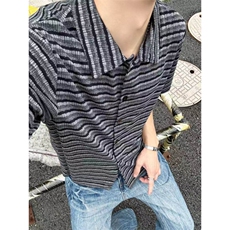 原版面料档口现货~夏季条纹针织宽松肌理感短袖衬衫CT25117批48，男装T恤，星座1004-6