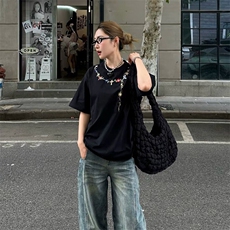 万针全刺绣工艺抖音得物高品质260克重磅纯棉双纱美式高街短袖T恤，男装T恤，电商A486-1