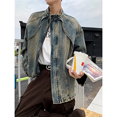 复古水洗黄泥染蓝色立领牛仔夹克男痞帅宽松外套上衣潮JK1085-P85，男装夹克，星座1103-3