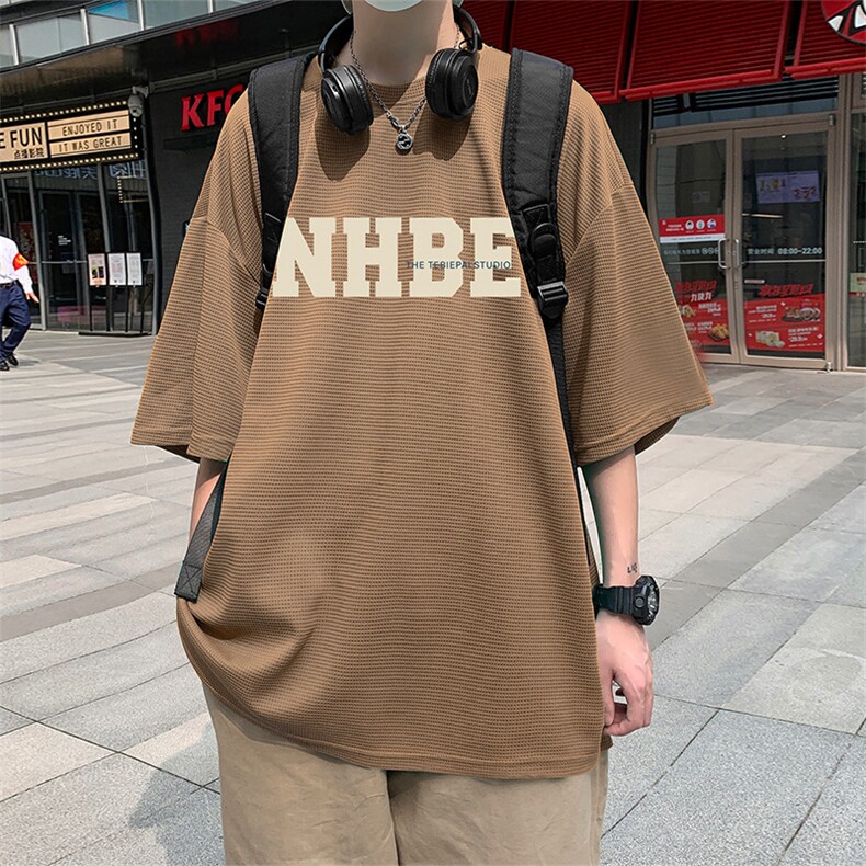 F006P32华夫格夏季新品港风高街美式短袖T恤宽松ins重磅纯棉体恤,男装T恤,星座304A