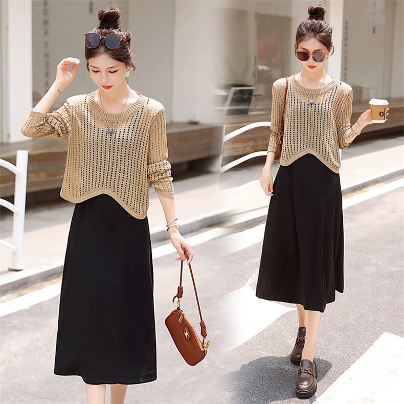 时尚显瘦减龄小外套连衣裙针织两件套2025夏季新款时尚针织套装裙，女装套装/套裙，意芙