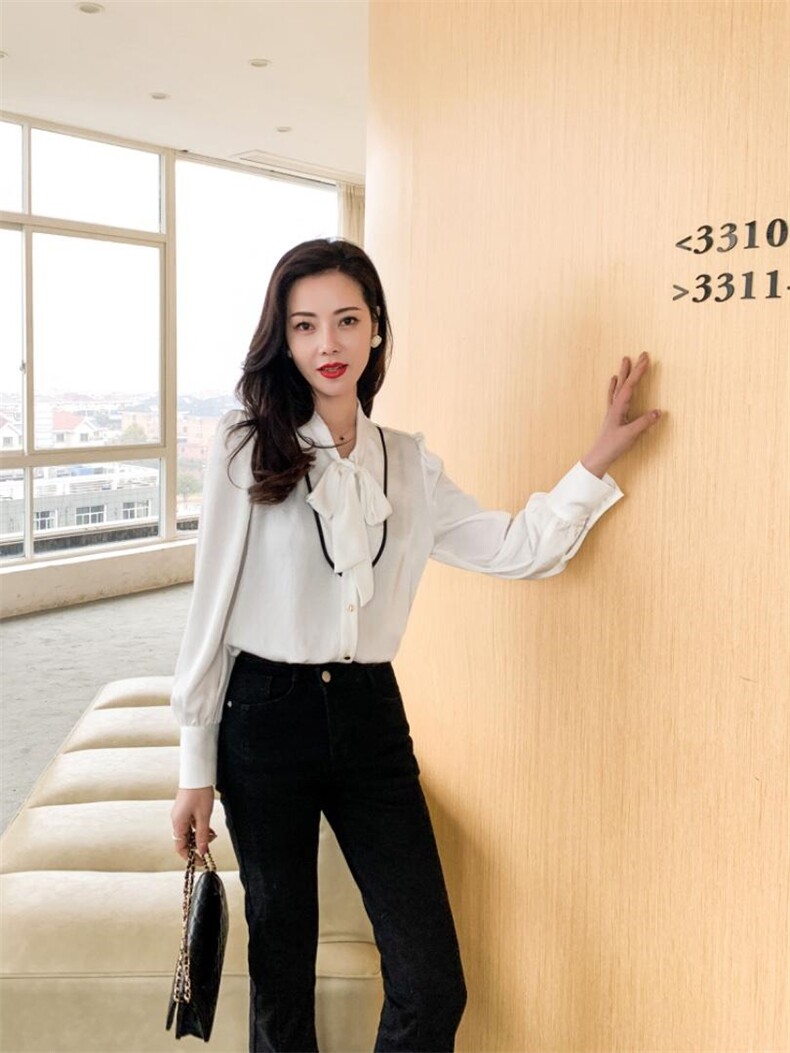 春装新款法式情怀飘带领气质衬衣，其它，可艺尚