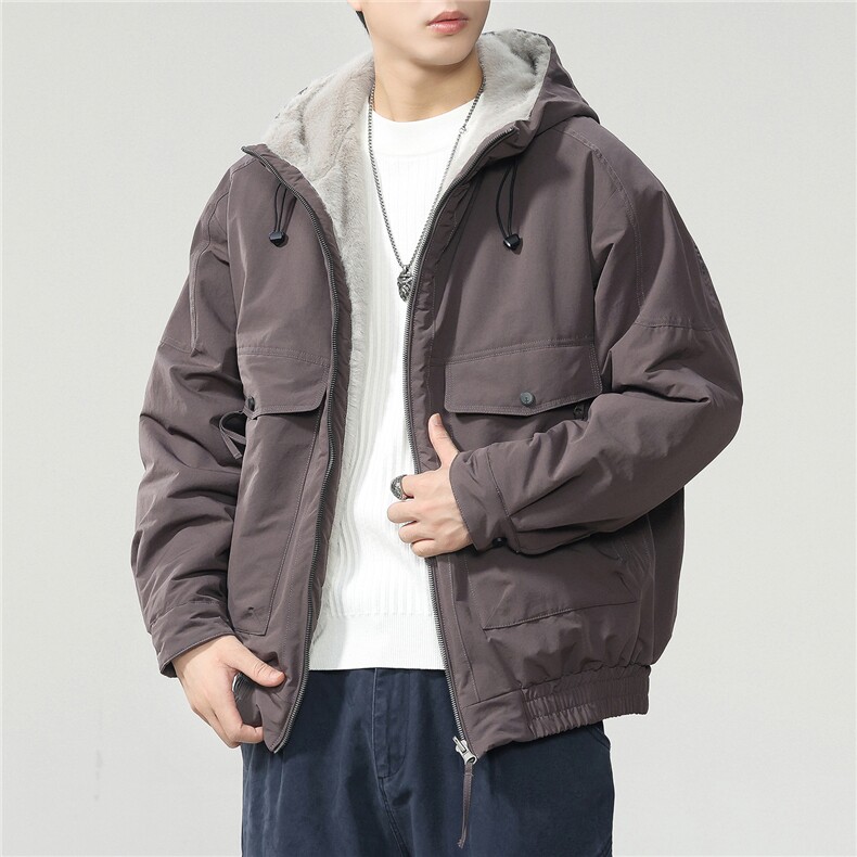 2025秋冬季双面穿毛绒工装棉服男潮牌宽松百搭加厚上衣服,男装棉衣,电商D215
