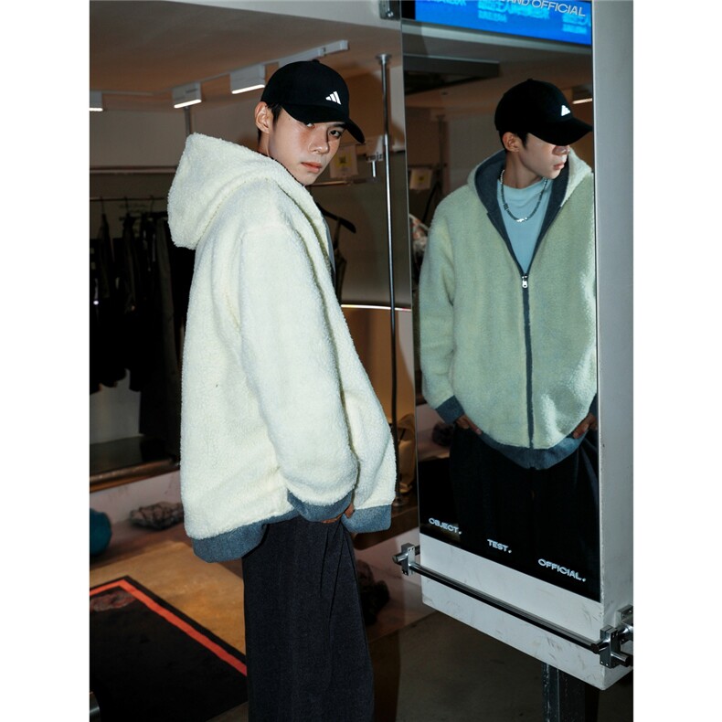 秋冬呢子外套加厚加绒羊羔毛外套双面穿夹克1016-1W92P128K158,男装夹克,星座1016-1（原电商B408-1）