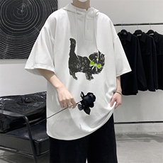 LD54413-P45NASA连帽短袖t恤男大码胖子带帽五分袖中袖，男装T恤，电商A040