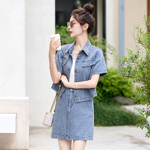 温柔系穿搭时尚薄款提花牛仔套装裙女夏新款显瘦气质小个子两件套图片