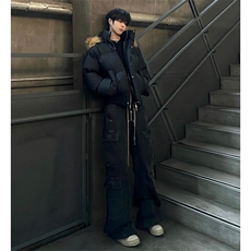 美式短款毛领羽绒服男款冬季痞帅高级感连帽派克棉服cleanfit外套，男装羽绒服，星座506A