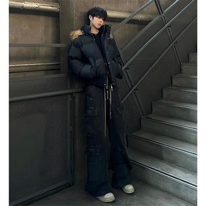 美式短款毛领羽绒服男款冬季痞帅高级感连帽派克棉服cleanfit外套图片