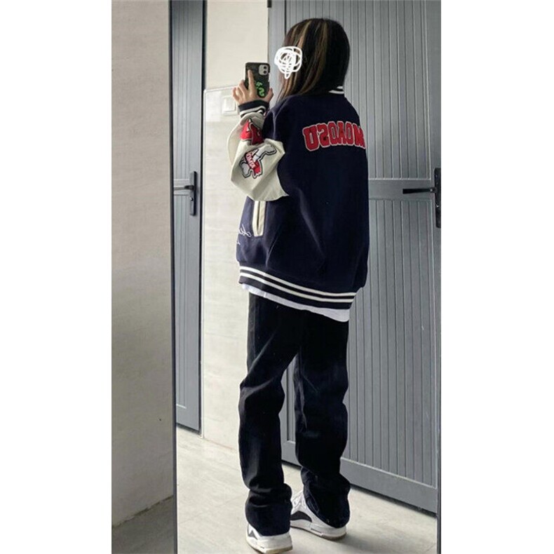 美式街头学院风字母棒球服女冬季开衫外套夹克上衣潮JK150,男装夹克,星座1116A（原606A-3）