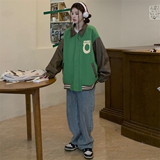 春秋美式复古pu皮拼接夹克外套男女同款棒球服潮C331-P85，男装夹克，星座911-2(原星座613-2）