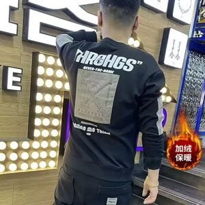 2025秋季新款时尚字母圆领卫衣男韩版潮流百搭长袖打底衫加绒上衣图片