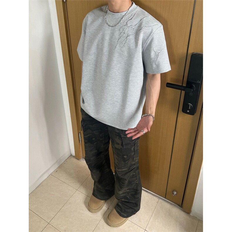网图有货夏季空气棉刺绣闪电纹圆领宽松短袖T恤男女A694-特P25,男装T恤,星座1505