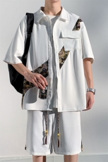 1小熊短袖衬衫男+短裤大码M-5XL套装92%聚酯纤维8%氨纶TZ77057P70，男装牛仔裤，星座226-2