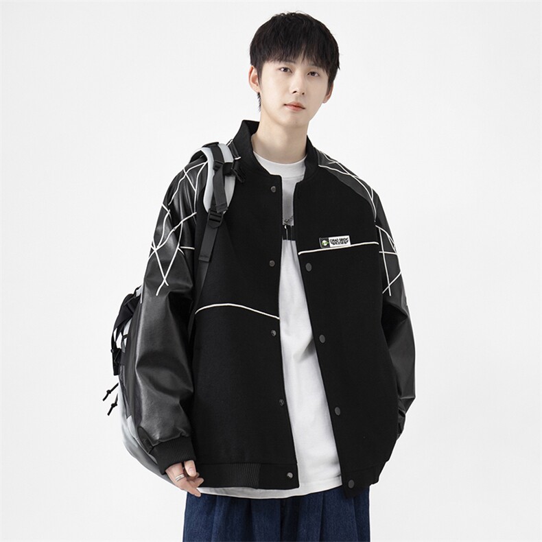 精品秋冬装飞行棒球服男女夹克毛呢拼皮刺绣轻熟JK1701-P115港风D,男装夹克,星座401