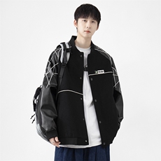 精品秋冬装飞行棒球服男女夹克毛呢拼皮刺绣轻熟JK1701-P115港风D，男装夹克，星座401