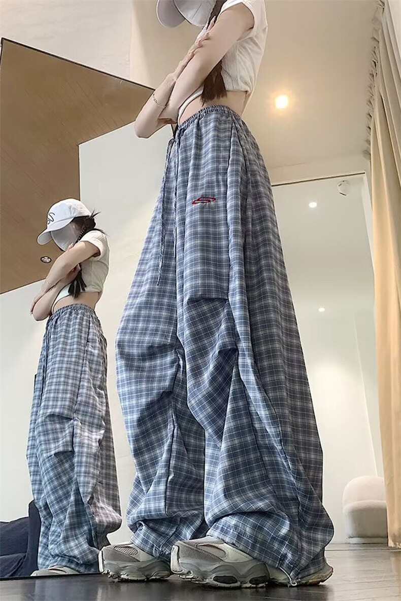 网图夏季新款褶皱弯刀伞兵格子工装裤男运动裤子-A2134TP48控78,男装休闲裤,电商B241