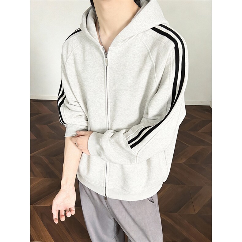 高品质春装新款男女美式高街结构三条杠纯色连帽卫衣开衫外套CM19,女装短外套,电商A486