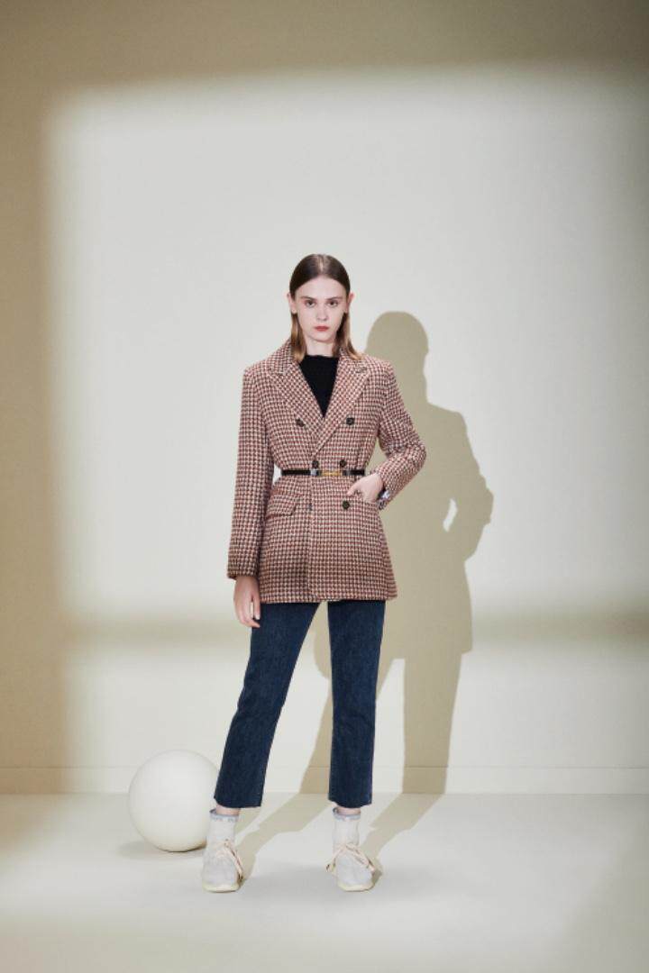 【现货】21秋冬新款韩版复古格纹呢子西装羊毛西装，女装西装，"JINI PIUS及加"