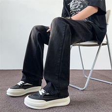 美式高街vibe黑色修身牛仔裤男款夏季潮牌微喇叭裤子直筒宽松长裤，男装牛仔裤，星座410-7