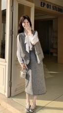 26新品飘带衬衫+马甲+裙子法式小香三件套2C236-9016-P205-K328，女装套装/套裙，2C236