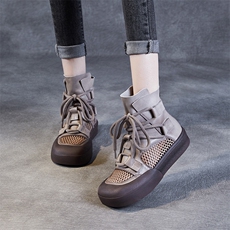 罗马凉鞋女夏真皮复古百搭网纱镂空透气包头厚底休闲外穿高帮凉靴，女鞋马丁靴，电商A223