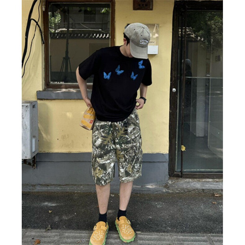暗黑系蓝蝴蝶印花黑色宽松短袖索罗娜cleanfit凉感T恤T02525,男装T恤,星座1116A（原606A-3）