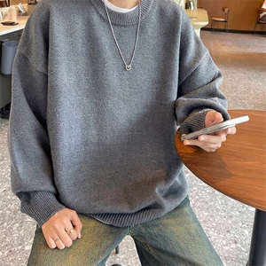 重磅秋冬男女纯色打底针织衫圆领套头半高领毛衣美式复古休闲上衣图片