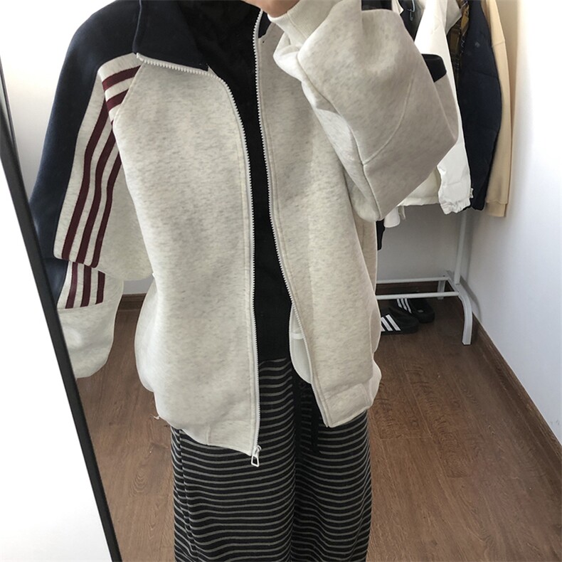 抖音得物高品质26春装美式高街重磅织带拼接撞色立领卫衣外套CM41,女装短外套,电商A486-1