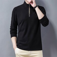 双面羊绒长袖t恤男2023年秋季新款中年半高拉链卫衣纯色打底衫，男装卫衣，电商B212（原钱塘6029）