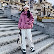 玫粉色连帽羽绒服冬季女2025新款小个子加厚韩系宽松白鸭绒短外套，女装棉衣/棉服，2C053