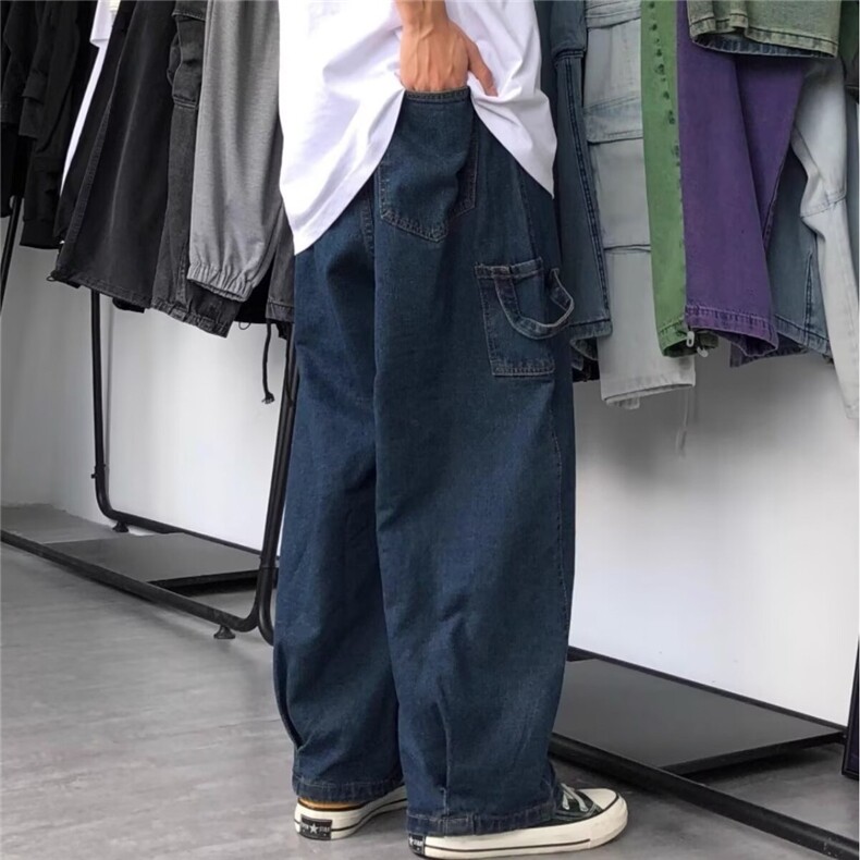 日系复古潮牌工装牛仔裤男宽松阔腿休闲裤嘻哈潮流拖地老爹裤子潮,男装牛仔裤,星座506A