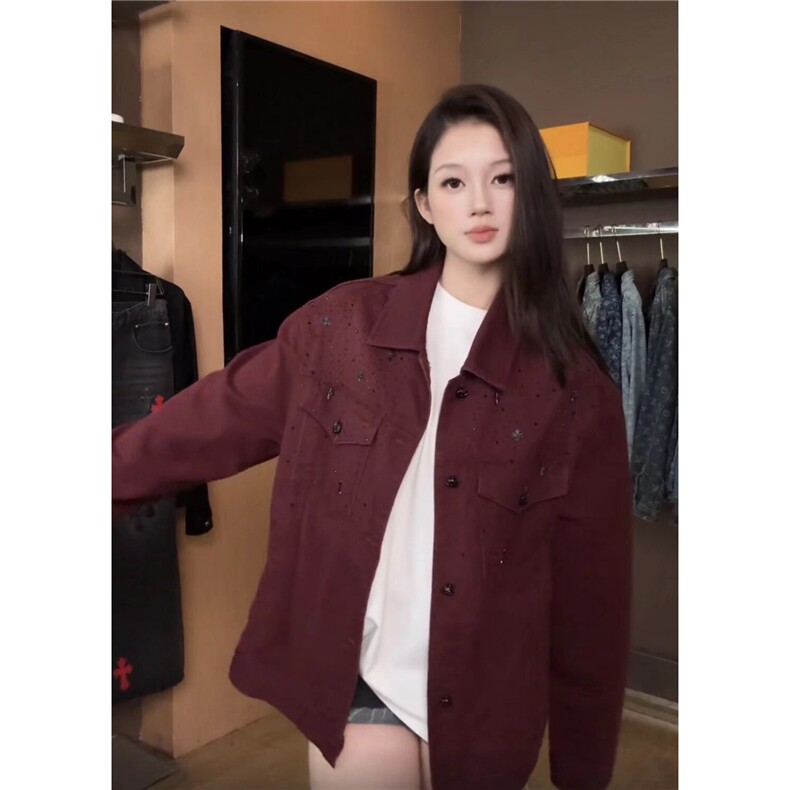 1506/QJ670/P104美式潮牌烫钻十字架牛仔外套男女潮流牛仔衣夹克，男装工装外套，星座1506