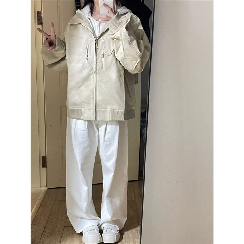 219-P702025春季新款韩版时尚百搭斜拉链立领宽松冲锋衣外套女,男装夹克,电商B323A