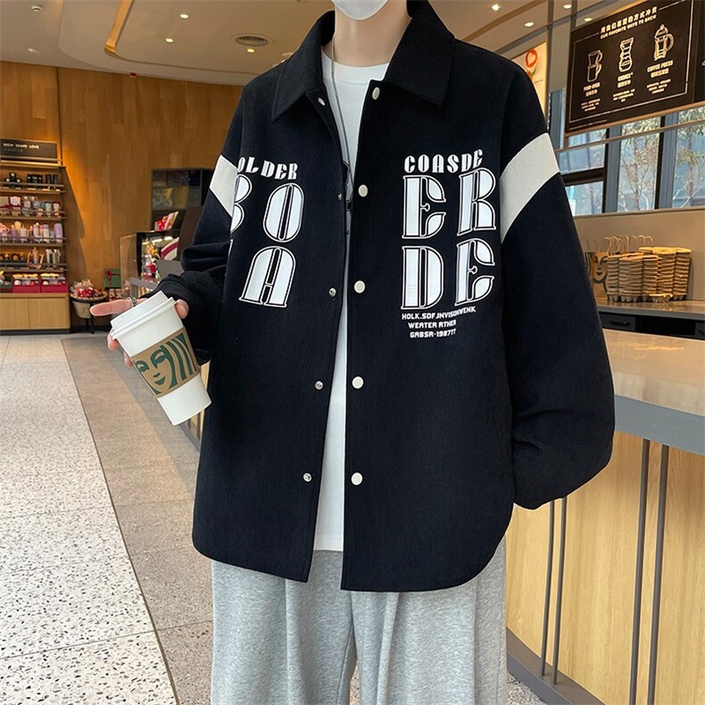 衬衫外套男春秋季2026新款潮牌拼接休闲宽松翻领夹克男士工装图片