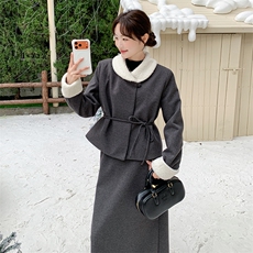 法式风拼接毛领羽绒内胆半裙套装F697-P215-K328，女装套装/套裙，2C255