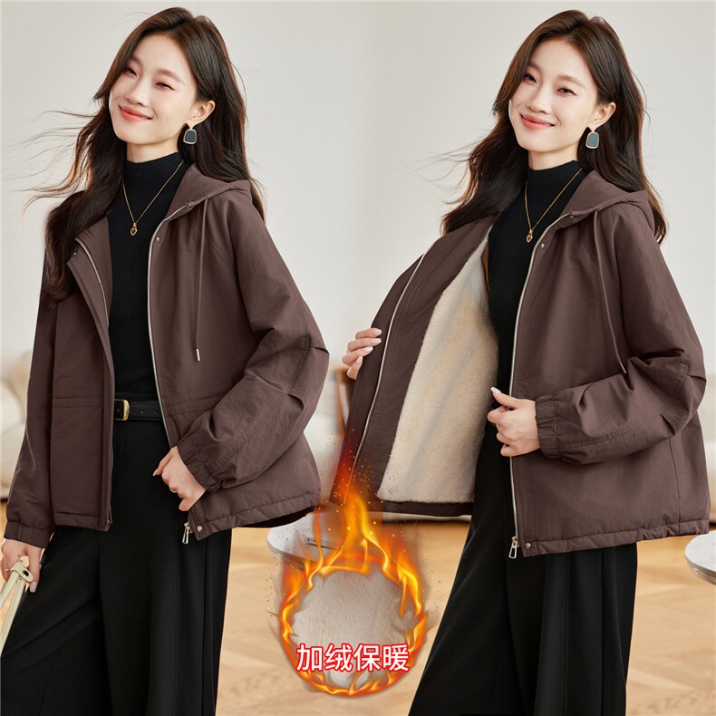 时尚连帽短款加绒加厚外套女2025秋冬新款宽松显瘦休闲派克服棉服，女装派克服，木子恋