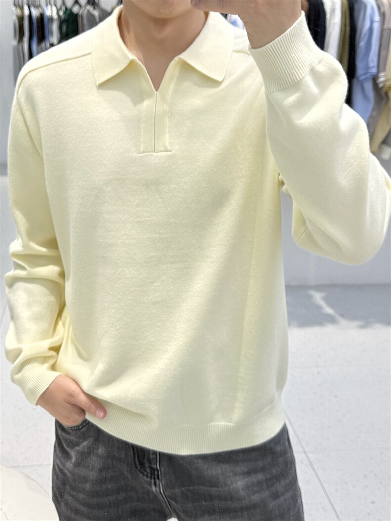 秋冬纯色海鸥领polo长袖毛衣针织打底衫H58020-P70,男装T恤,星座1012-1