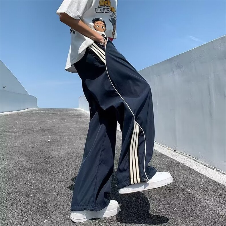 高街条纹休闲裤男春夏季潮牌宽松直筒束脚运动裤1001-1-K261-P40,女装休闲裤,星座1001-1