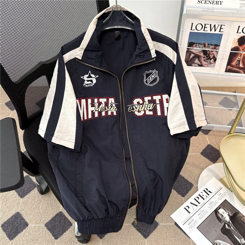 美式潮牌短袖衬衫男生高街插肩机能风机车服拉链开衫CY1136-P53,男装T恤,星座412-2
