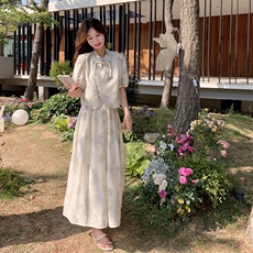 新品新中式风水墨印花复古上衣+半身裙套装p145k198，女装套装/套裙，2C269