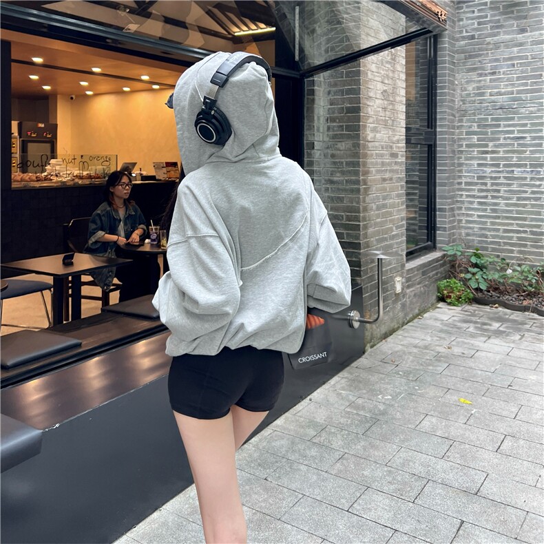 美式复古小众解构设计连帽卫衣男女宽松纯色情侣帽衫外套,男装卫衣,星座218-1（原230）