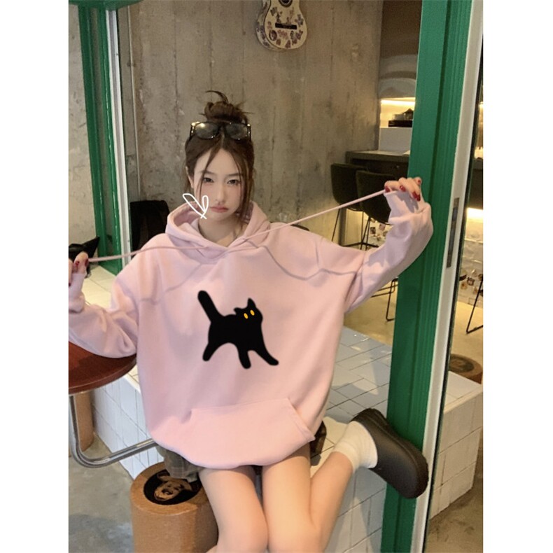 C346-P55黑猫印花宽松上衣学生连帽百搭卫衣,男装卫衣,星座617A-2
