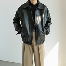 W10327-P70网图现货高街风设计感Pu皮衣复古风机车服皮夹克外套，男装皮衣，星座1608